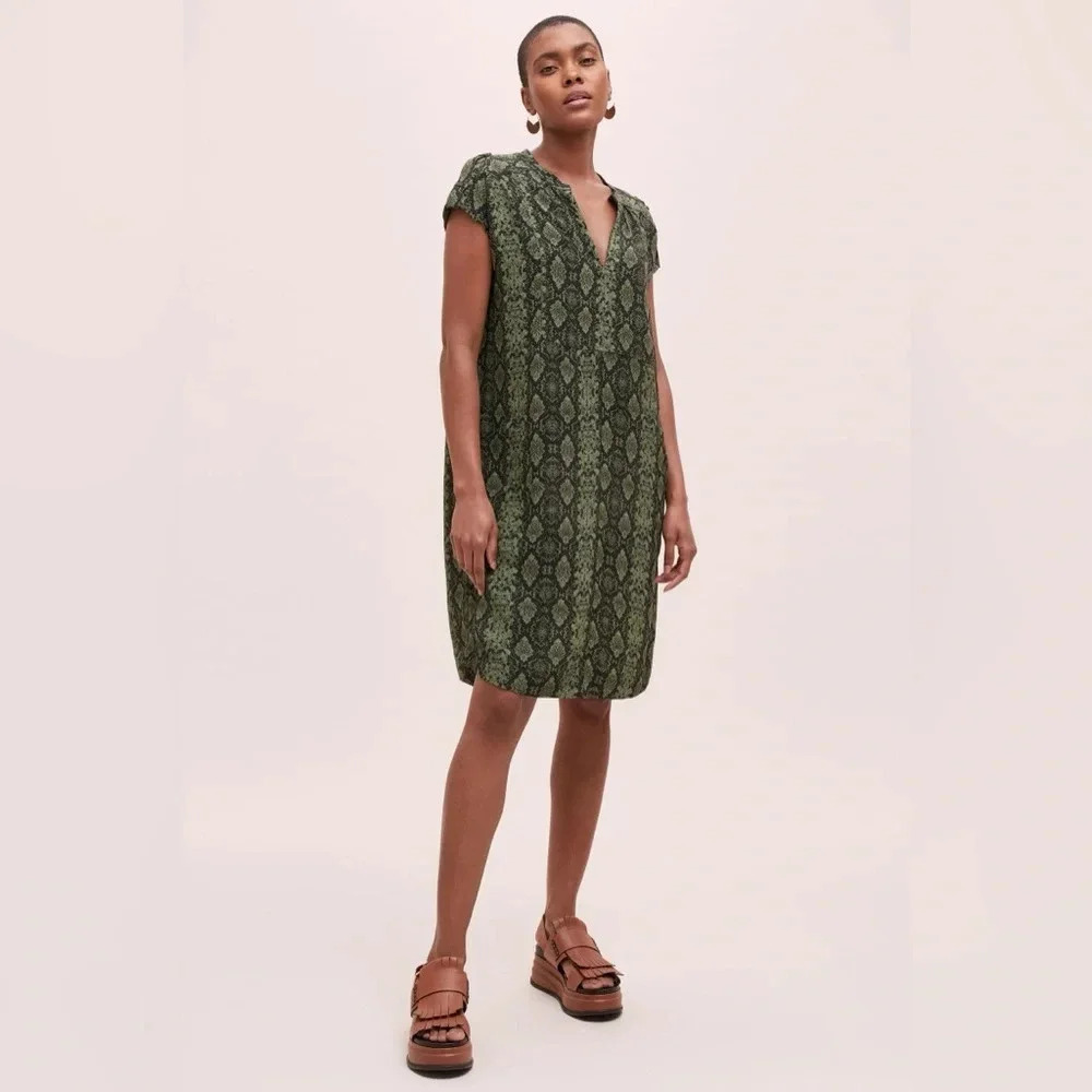 Anthropologie Green Snakeskin Print Rachel Tunic Dress Size Medium M - Picture 10 of 10